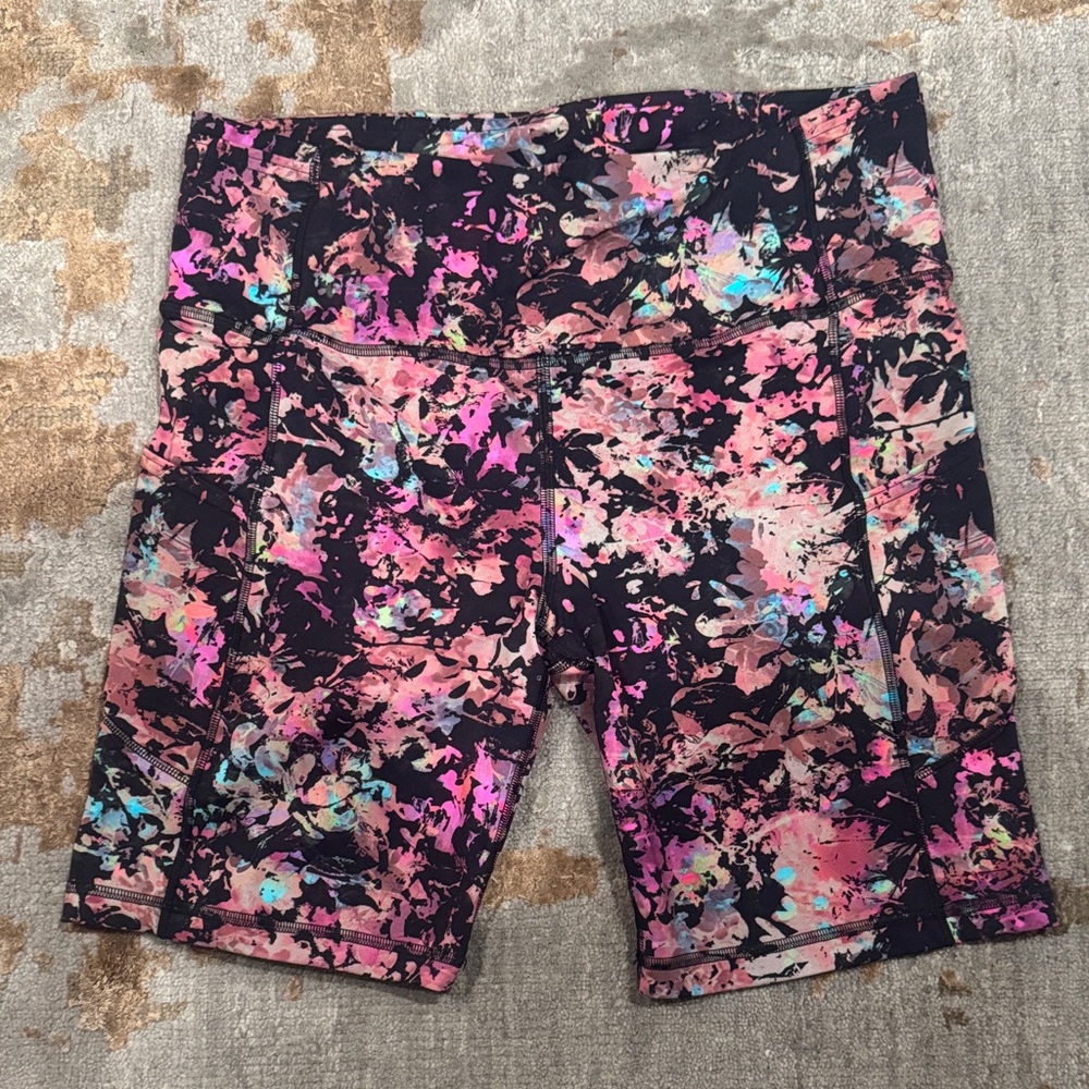 lululemon athletica Black and Pink Patterned Bike Shorts